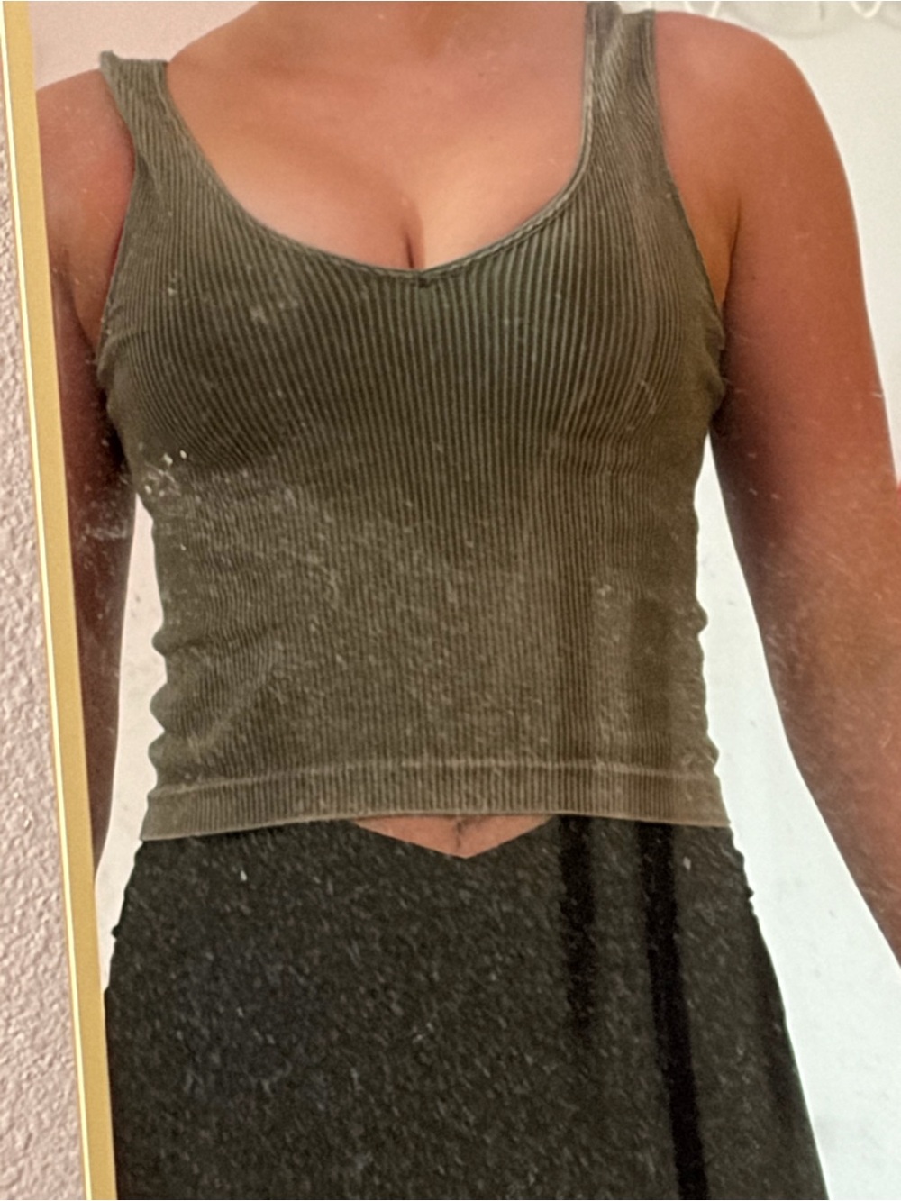 Justify Olive Green Ribbed V-Neck Tank